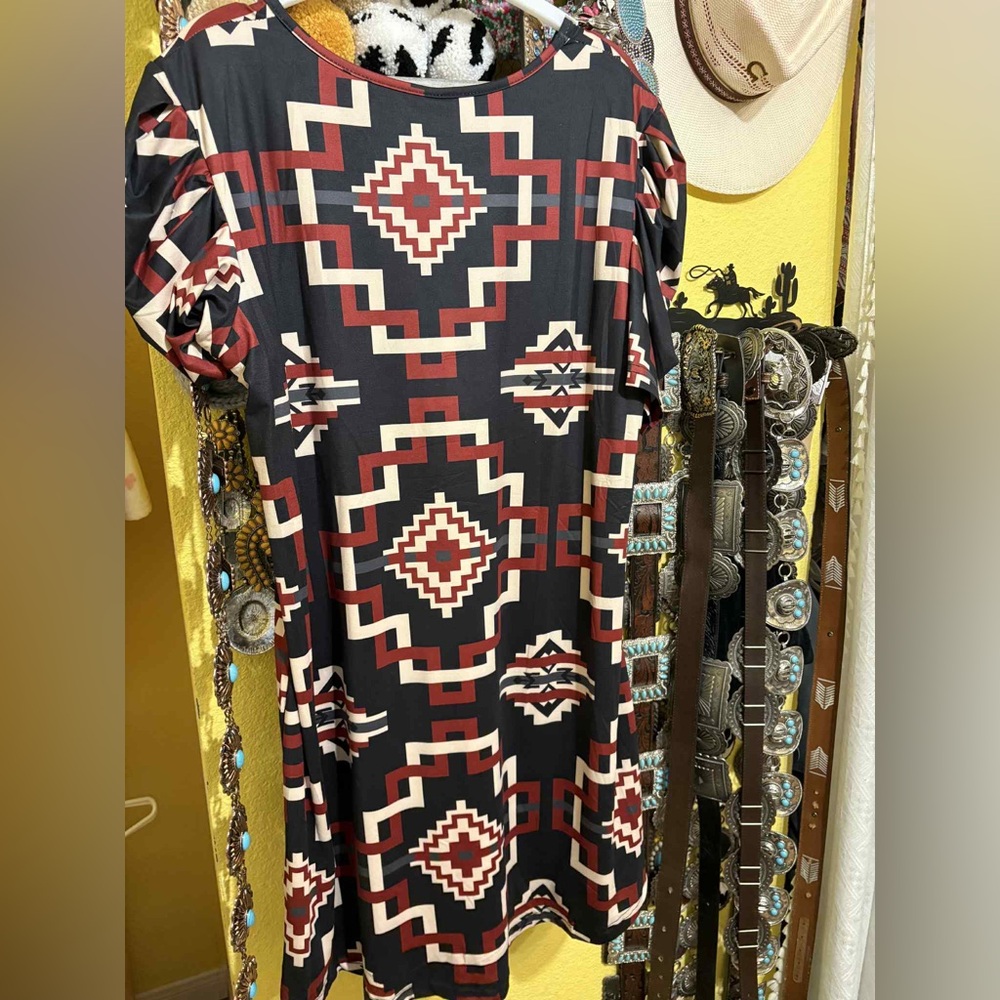 Geometric Patterned Black and Red Dress